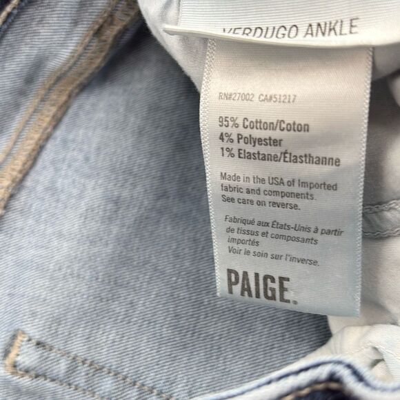 Paige Denim Verdugo Ankle Raw Hem Stretch Mid-Rise Skinny Jeans Cropped Blue 27 - Picture 12 of 13